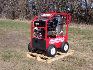 Unused 2025 Magnum 4000 Series Gold 4000PSI Hot Water Pressure Washer c/w 15hp Gas Motor, 12V, Diesel Fired Burner And Electronic Ignition. SN 250643 **Located In Edmonton**