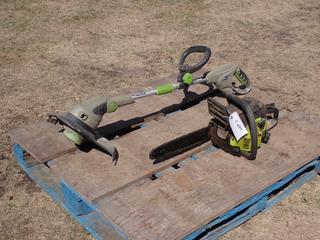 Earthwise 13in Trimmer c/w Poulan P3314 14in Chainsaw *Note: Working Condition Unknown* **Located In Edmonton**