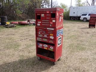 27in X 18in X 43in Bottom Chest c/w 26in X 17in X 20in Top Chest And Contents *Note: Drawers Missing* **Located In Edmonton**