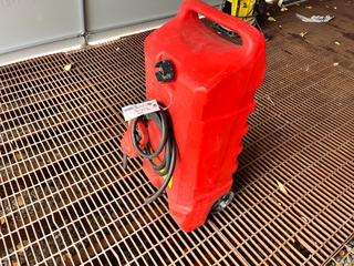 Flo N Go 53L Portable Fuel Dispensing Tank C/w Hose, Handle **Located At Turner Valley, AB, For More Information Contact Tony @780-935-2619**