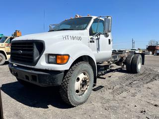 2003 Ford F-750 XL Super Duty 4X2 Cab & Chassis c/w 7.2L Cat Diesel, 7 Speed Manual, 30000lb GVWR, 9000lb Fronts, 21000lb Rears, Air Brakes And 11R22.5 Tires. Showing 1300hrs, 052164 Miles. VIN 3FDXF75N73MB02578 **LOCATED AT ESTEVAN COAL MINE, SK, For More Information Contact Tony @780-935-2619**