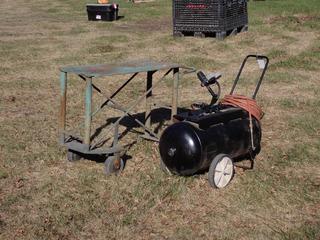 37in X 18in X 29in Portable Shop Table c/w Air Tank And Hose **Located In Edmonton**