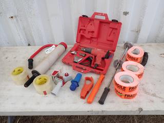 Milwaukee 120V Heat Gun, Fragile Stickers, (2) Stretch Wrap Dispensers And Scotch Tape **Located In Edmonton**