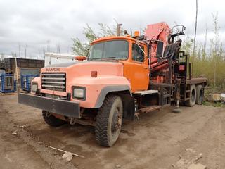 1996 Mack RD688SX T/A Picker Truck c/w Mack E7-350 Diesel, Allison 6-Spd A/T, 12ft X 8ft Deck, Atlas 350 6-Stage Picker, (4) Outriggers, 245in WB And 11R24.5 Tires. Showing 23,189hrs, 48,651kms. VIN 1M2P268C4TM028001 **This Item is Located @ 1 Sunset Boulevard, Fort McMurray AB, For More Info Contact Tony @780-935-2619*