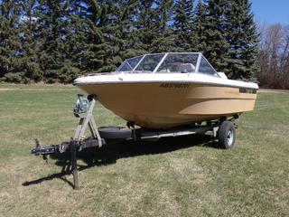 1991 EZ Loader 18ft S/A Boat Trailer w/ 2in Ball Hitch And ST175/80R13 Tires. VIN 1ZE1AEU10MAF22533 c/w Campion 16ft Boat w/ Johnson Racing Engine, Life Jackets, Rope And Assorted Supplies. HIN ZB121235M78 *Note: No Key* **Located In Edmonton**
