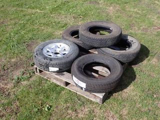 Qty Of (3) Goodyear ST185/80R13 Tires, (1) Goodyear ST185/80R13 Tire w/ 5-Bolt  Rim And (1) Unused RM Rubber Master ST185/80R13 Tire **Located In Edmonton**