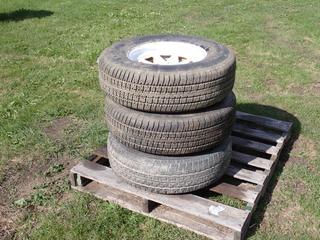 (2) Carlisle ST225/75R15 Tires w/ 6-Bolt Rims c/w (1) Goodyear ST225/75R15 Tire w/ 6-Bolt Rim **Located In Edmonton**