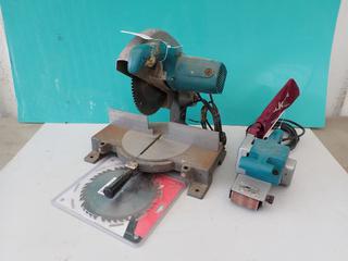 Makita 2400B 115V 10in Miter Saw c/w Makita 9900B 115V Belt Sander *Note: Power Cord Frayed And Cracked On Miter Saw* **Located In Edmonton**
