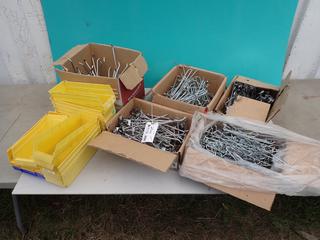 Qty Of Pegboard Shop Display Hooks c/w Storage Totes **Located In Edmonton**