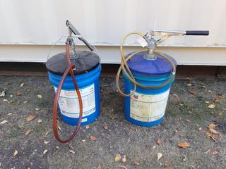 (2) Grease Filler Pumps c/w Delo Syn-Trans XE SAE 75W And Delo Syn-Gear XDM Oil **Located In Edmonton**