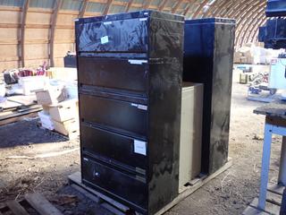 (2) 3ft X 18in X 65in 5-Drawer Filing Cabinets c/w (1) 3ft X 18in X 40in 3-Drawer Filing Cabinet **Note: (1) 5-Drawer Cabinet Locked* **This Item Is Located @ 23453 Township Rd 502, Rolly View AB, For More Info Contact Tony @780-935-2619, Viewing And Removal By Appointment Only**