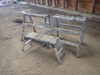 (2) Sturdy Aluminum Sawhorses c/w 31in X 18in Workbench **This Item Is Located @ 23453 Township Rd 502, Rolly View AB, For More Info Contact Tony @780-935-2619, Viewing And Removal By Appointment Only**