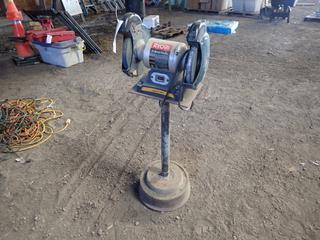 Ryobi 120V 8in Bench Grinder w/ Stand **This Item Is Located @ 23453 Township Rd 502, Rolly View AB, For More Info Contact Tony @780-935-2619, Viewing And Removal By Appointment Only**