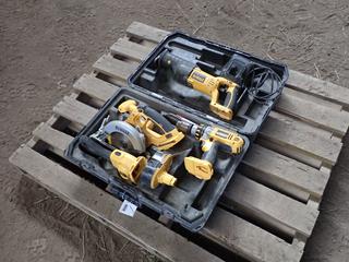 Dewalt DC385 18V Reciprocating Saw, Dewalt DC925 18V Drill, Dewalt 18V Circular Saw, Dewalt DW919 18V Light, (1) Battery And (1) Charger **This Item Is Located @ 23453 Township Rd 502, Rolly View AB, For More Info Contact Tony @780-935-2619, Viewing And Removal By Appointment Only**
