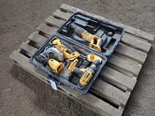 Dewalt DC385 18V Reciprocating Saw, Dewalt DC390 18V 6 1/2in Circular Saw, Dewalt DC925 18V 1/2in Drill, Dewalt DW919 Light, (1) Battery And (1) Charger **This Item Is Located @ 23453 Township Rd 502, Rolly View AB, For More Info Contact Tony @780-935-2619, Viewing And Removal By Appointment Only**