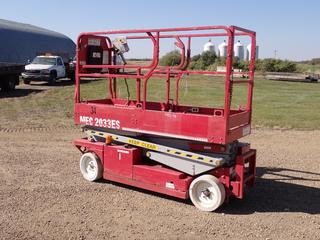 2009 MEC 2033ES Electric Scissor Lift w/ 20ft Max Platform Height. Showing 391hrs. SN 57810004 **This Item Is Located @ 23453 Township Rd 502, Rolly View AB, For More Info Contact Tony @780-935-2619, Viewing And Removal By Appointment Only**