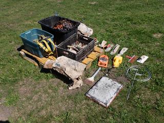 Qty Of Cam-Lock Ties, Trowels, Harness, Keson Chalk Line, Foot Pedal And Assorted Supplies **Located In Edmonton**