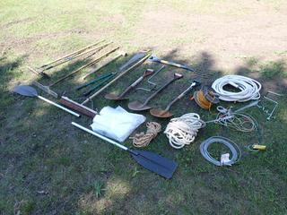 Qty Of Shovels, Rake, Broom, Rope, Garden Hose And Paddles **Located In Edmonton**