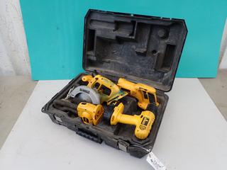 Dewalt DC390 18V 6 1/2in Circular Saw, Dewalt DW919 18V Rechargeable Light, Dewalt DW959 1/2in Drill, Dewalt DW938 18V Reciprocating Saw And (1) Battery  *Note: No Charger* **Located In Edmonton**