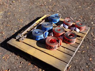 Qty Of (8) Unused Ancra 30ft X 4in 5400lb Cap. Winch Straps c/w (2) Winch Bars **Located In Edmonton**