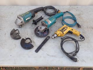 (2) Makita 120V Angle Grinders c/w Dewalt 120V 3/8in Drill **Located In Edmonton**