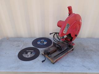 Milwaukee 6176-20 120V 14in Cut-Off Saw c/w Unused 12in And 14in Cut-Off Wheels **Located In Edmonton**