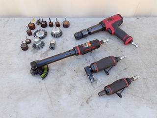 Qty Of (4) Mac Pneumatic Tools Includes: Long Barrel Hammer, 4in Extended Cut-Off Tool, (2) 1/4in Die Grinders And Qty Of Wire End Brushes And Flap Discs **Located In Edmonton** 