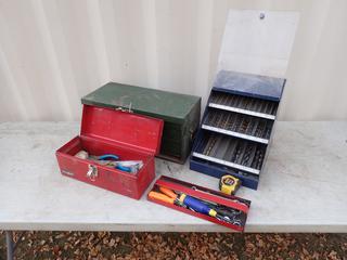 12in Drill Bit Box c/w Qty Of Drill Bits, SK Tools 12.5in And International 16in Toolboxes w/ Contents **Located In Edmonton**