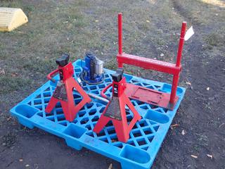 (2) Propel 12-Ton Jack Stands c/w Pneumatic Floor Jack And Engine Motor Mount For Cummins Engines  **Located In Edmonton**