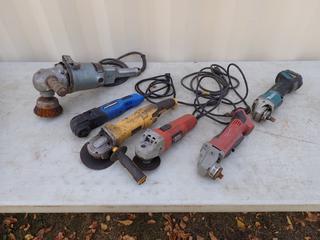 Dewalt D28065N 120V 5/6in Angle Grinder, Milwaukee 18V 4 1/2in Grinder, Makita DGA505 18V 5in Grinder, 120V Oscillating Multi-Tool And 120V Grinder  *Note: Working Condition Unknown* **Located In Edmonton**