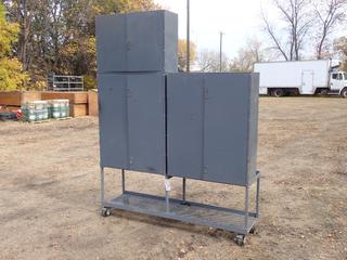 (2) 34in X 12in X 42in 72-Compartment Bolt Bons c/W (1) 34in X 12in X 34in 40-Compartment Bolt Bin, 69in X 18in X 20in Portable Stand And Contents **Located In Edmonton**