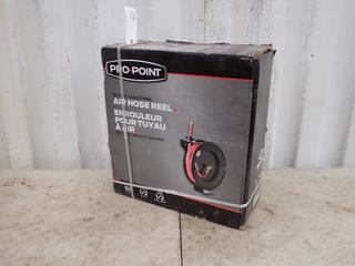 Unused Pro Point Retractable Open Air Hose Reel w/ 50ft X 1/2in Hose **Located In Edmonton**
