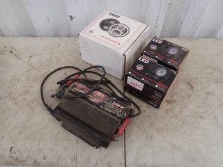 Motomaster Eliminator 1200W Power Inverter c/w (2) Unused Speaker 670XD Spot 4.5in LED Work Lights And (1) Unused J.W Speaker 8700 LED Headlight **Located In Edmonton**
