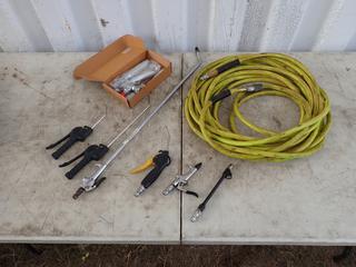 Unused Air Greaser c/w King 3/8in Air Hose, Assorted Blowers And Tire Filler **Located In Edmonton**