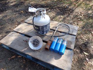 Tiger Torch c/w Bernzomatic 20LPropane Tank, (3) Bernzomatic 400G Torch Bottles And Propane Burner **Located In Edmonton**