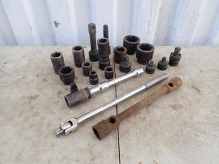 Qty Of 3/4in And 1in DR Sockets, Extensions And Adapters c/w 3/4in DR Breaker Bar **Located In Edmonton**