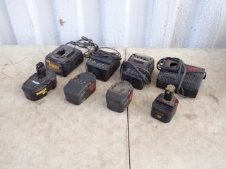 Dewalt 18V Battery And Charger c/w Dynaline 18V And 12V Battery And Charger And Alemite 12V Battery And Charger **Located In Edmonton**