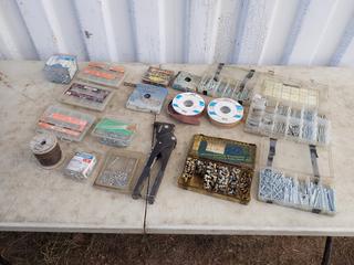 Qty Of Cotter Pins, Rivet Gun, Rivets, Steel Strapping, Sand Paper, Grease Fittings, Tie Wire And Screws **Located In Edmonton**