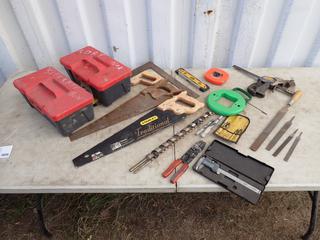 Ultra Pro 83071 Digital Caliper c/w (2) Parts Boxes, Saws, Files, Fish Tape, Drill Bits And Measuring Tape **Located In Edmonton**