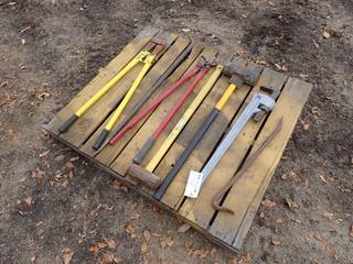 36in Aluminum Pipe Wrench c/w 36in Bolt Cutters, Crimper And Pry Bars **Located In Edmonton**