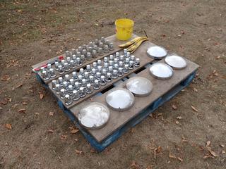 Qty Of Chrome Lug Nut And Hub Cap Covers c/w Cap Pulling Tool And Wheel Checks **Located In Edmonton**