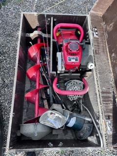 Eskimo Ice Auger Kit C/w Tecumseh Eng, Storage Box, Fishing Gear **This Item Is Located In Hinton AB, For More Info Contact Tony @780-935-2619**