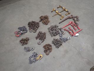 Qty Of Load Binders c/w (2) Ratchet Boomers, (2) 3/8in Chain And Assorted Pieces Of Chain