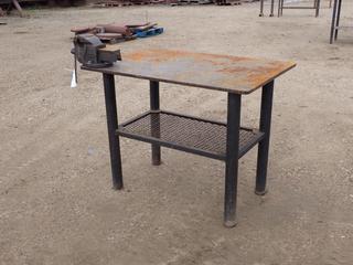 46in X 30in X 36in Steel Shop Table c/w Record 4in Vise