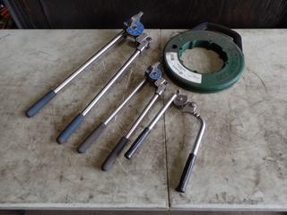 (2) Swagelok Pipe Benders w/ 1 1/2in Radius, 15/16 Radius And (1) 3.8in c/w Greenline Steel Fish Tape