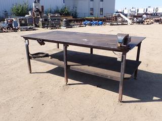 8ft X 4ft X 37in Steel Shop Table w/ (4) Plugins And Vise