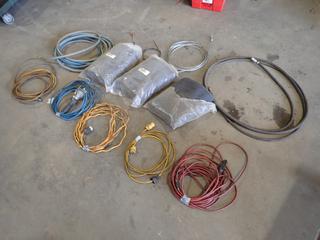 Qty Of (3) Charcoal Blankets c/w Extension Cords, Air Hose And Trouble Light