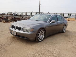 2004 BMW 745Li 4-Door Sedan c/w 4.4L V8, A/T, Power Sunroof And 255/35ZR19 Tires. Showing 227,363kms.  VIN WBAGN63584DS55064 *Note: Windshield Cracked, Paint Chips And Scratches*