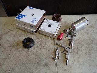 Spray Paint Gun, Tie Wire, Battery Post Cleaner, (2) Blow Air Guns And Qty Of 120,320 And 80 Grit Sandpaper Rolls