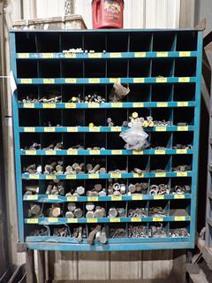 72-Compartment Bolt Bin c/w Assorted 1 /4in - 1 1/4in Screws, Nuts, Bolts And Washers *Note: Buyer Responsible For Removal*